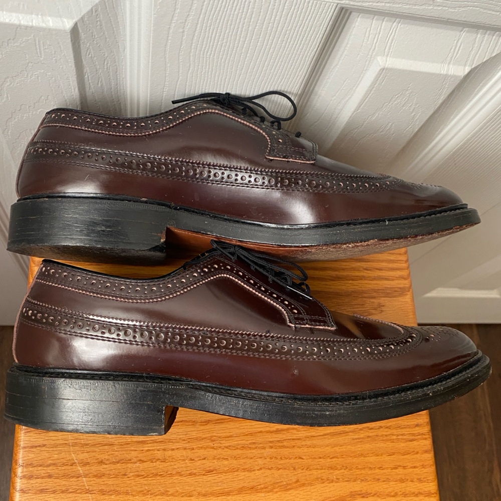 VINTAGE 1960s DEXTER Chancellors Burgundy Leather Wingtip Derby Shoes 9.5 E - Picture 5 of 15